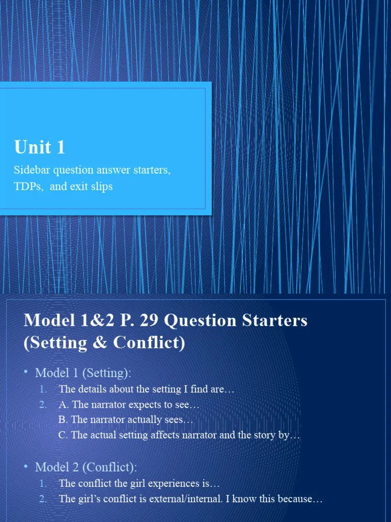 Unit 1 Sidebar Question Answer Starters, TDPS, and Exit Slips PDF