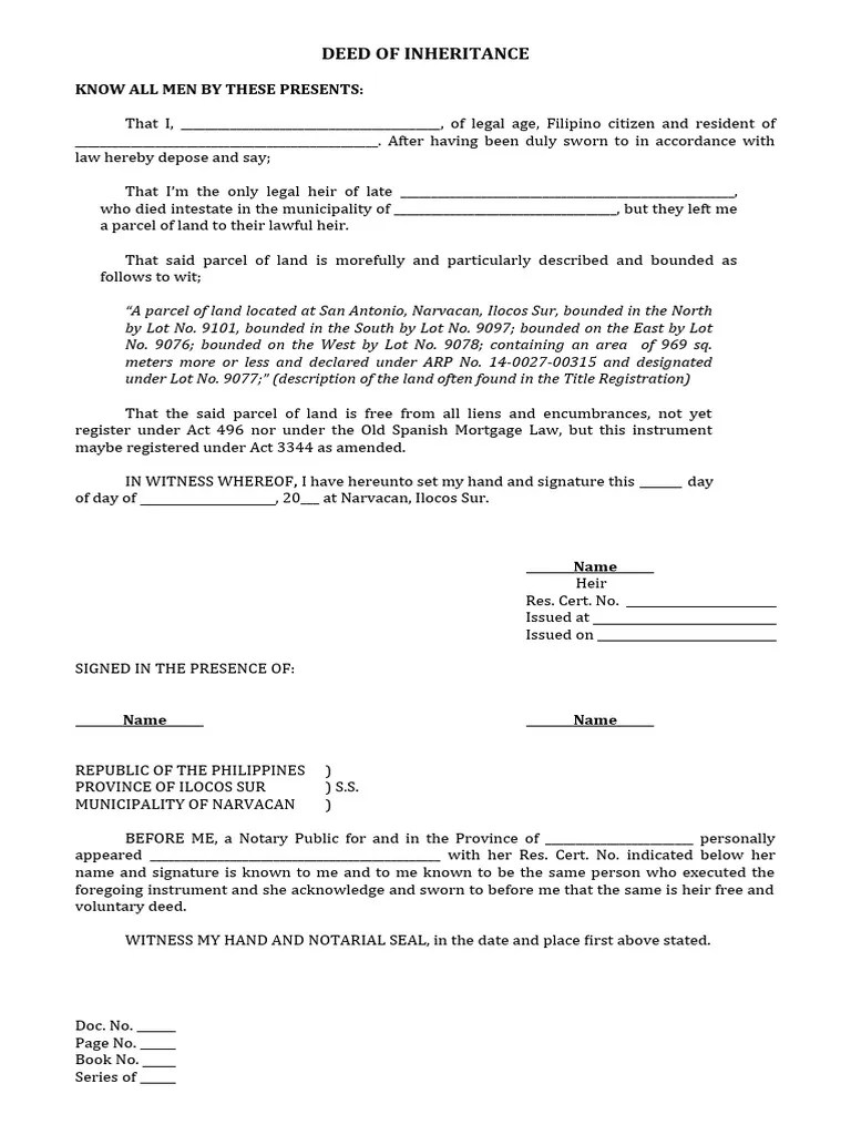 Template Deed of Inheritance PDF Civil Law (Legal System) Document