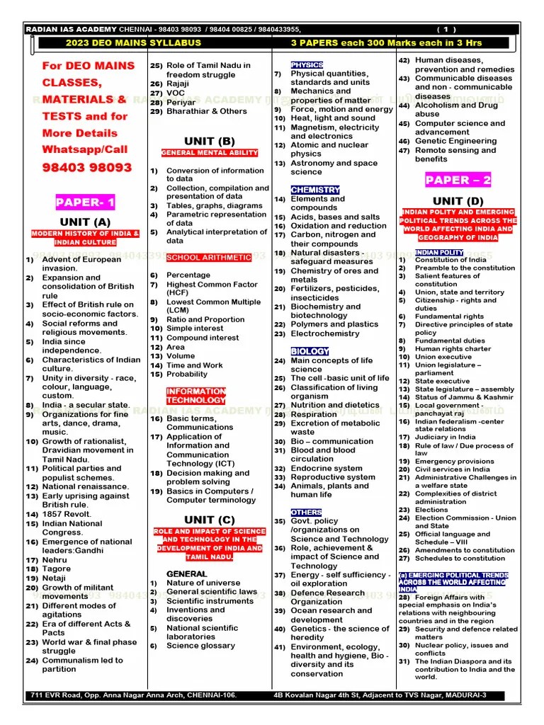 2023 Deo Mains Syllabus PDF Physics Science