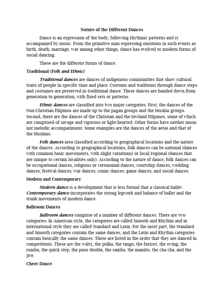 Nature of The Different Dances M1 PDF Dances Ballroom Dance