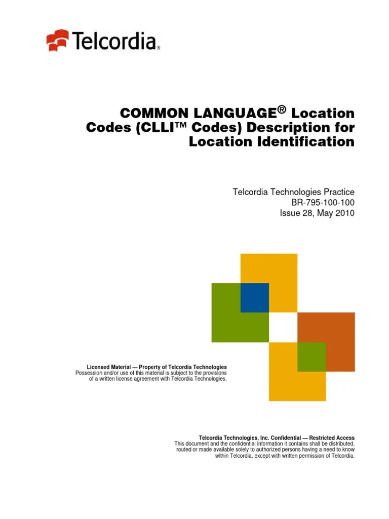 Common Language Location Codes (CLLI™ Codes) Description For Location Identification PDF