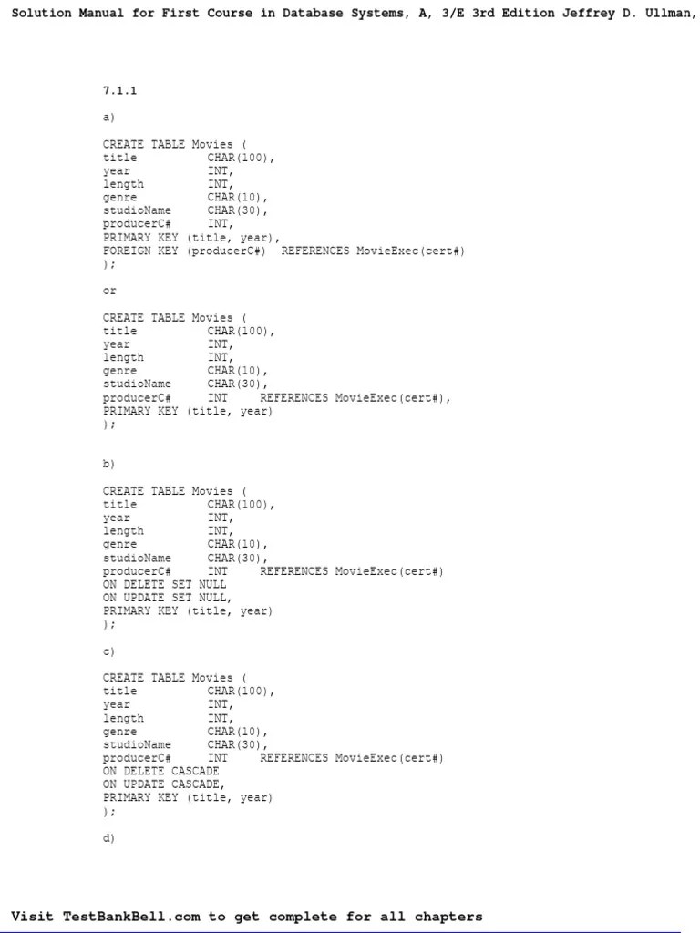 Solution Manual For First Course in Database Systems A 3 e 3rd Edition