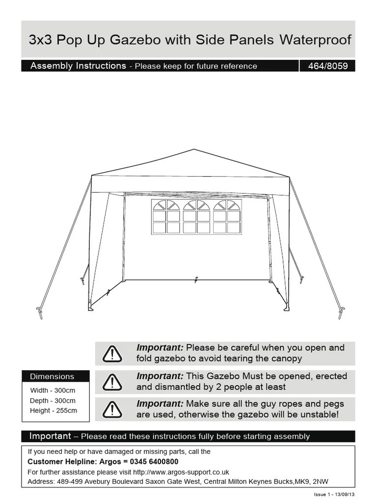 Argos 3x3 Pop Up Gazebo Instructions PDF Equipment Manufactured Goods