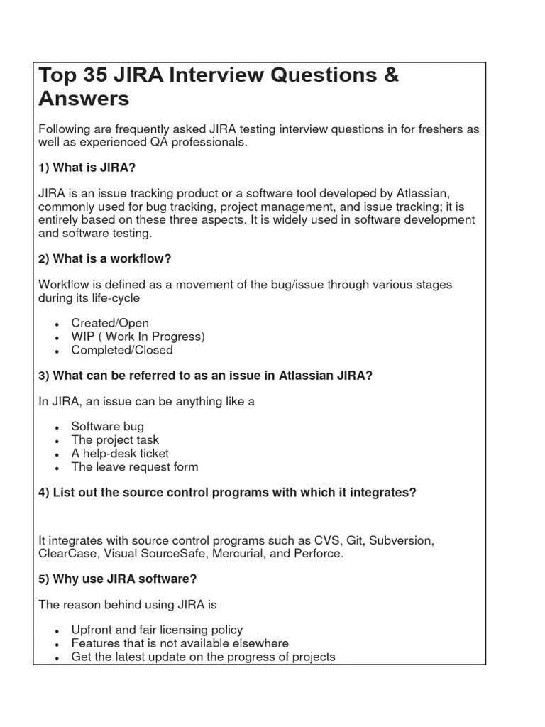 Top 35 JIRA Interview Questions PDF