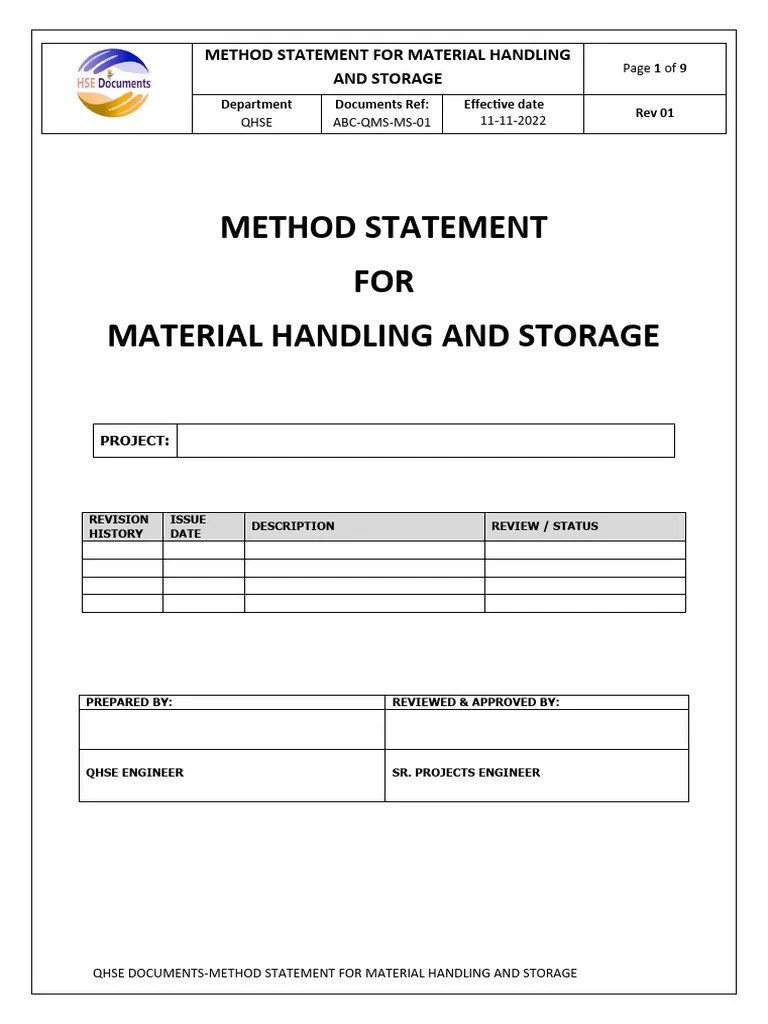 Method Statement For Material Handling and Storage PDF