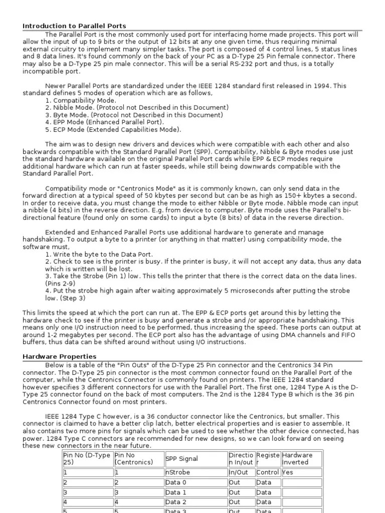Introduction To Parallel Ports PDF Bios Digital Technology
