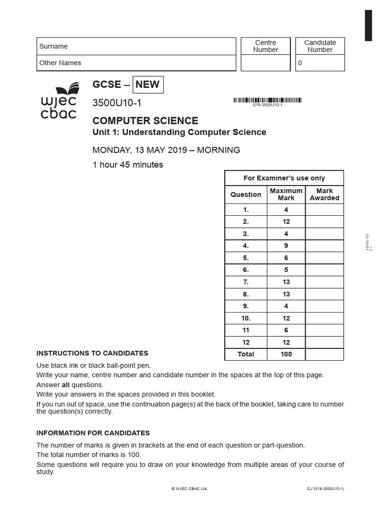 WJEC GCSE Computer Science Paper 1 QP PDF