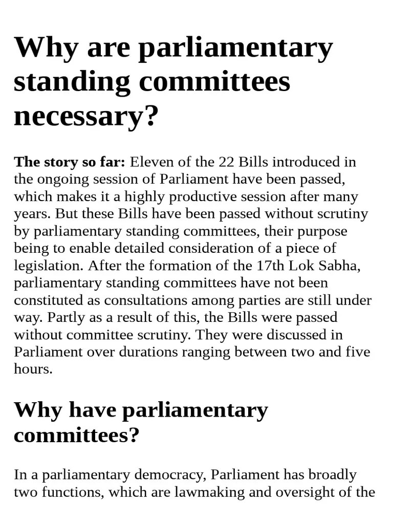 Why Are Parliamentary Standing Committees Necessary PDF Committee