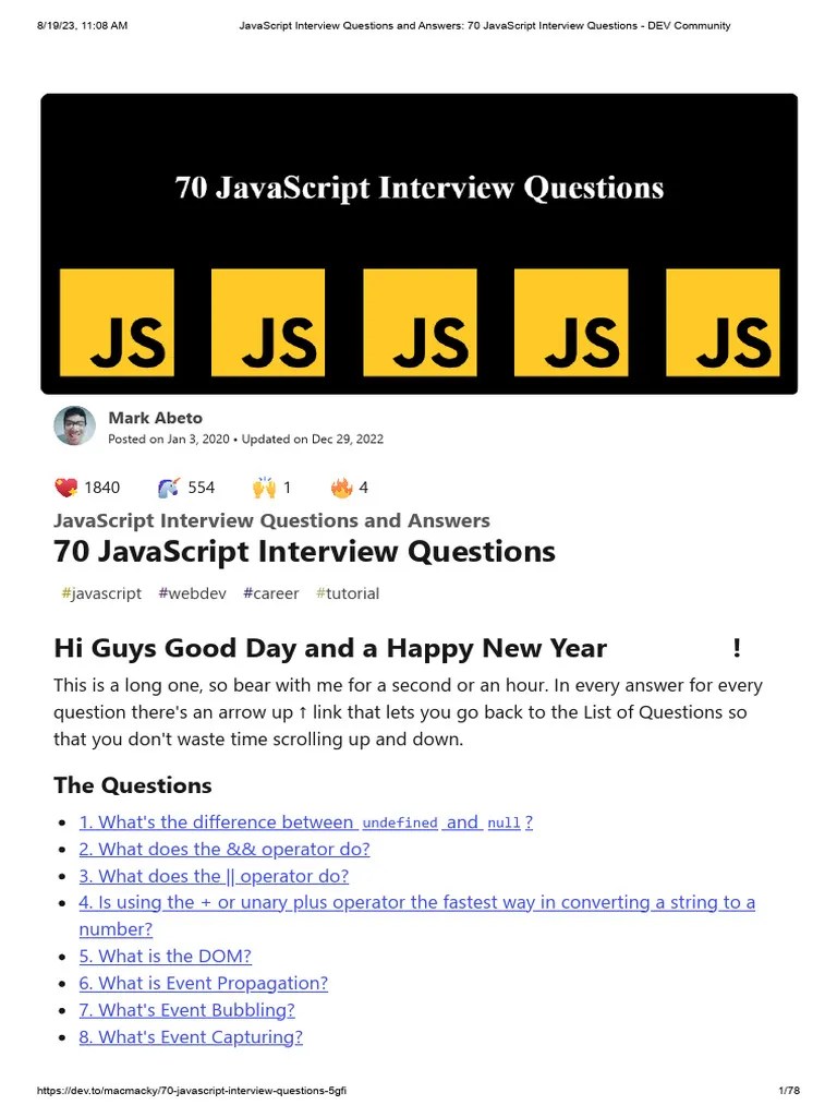 JavaScript Interview Questions and Answers 70 JavaScript Interview