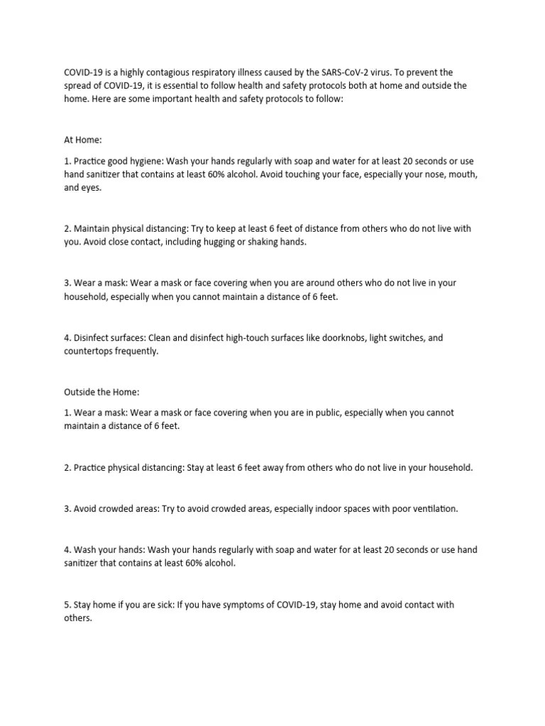 Health and Safety Protocols PDF Quarantine Hygiene