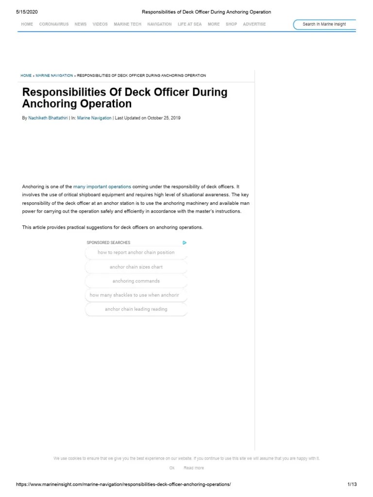 Responsibilities of Deck Officer During Anchoring Operation PDF