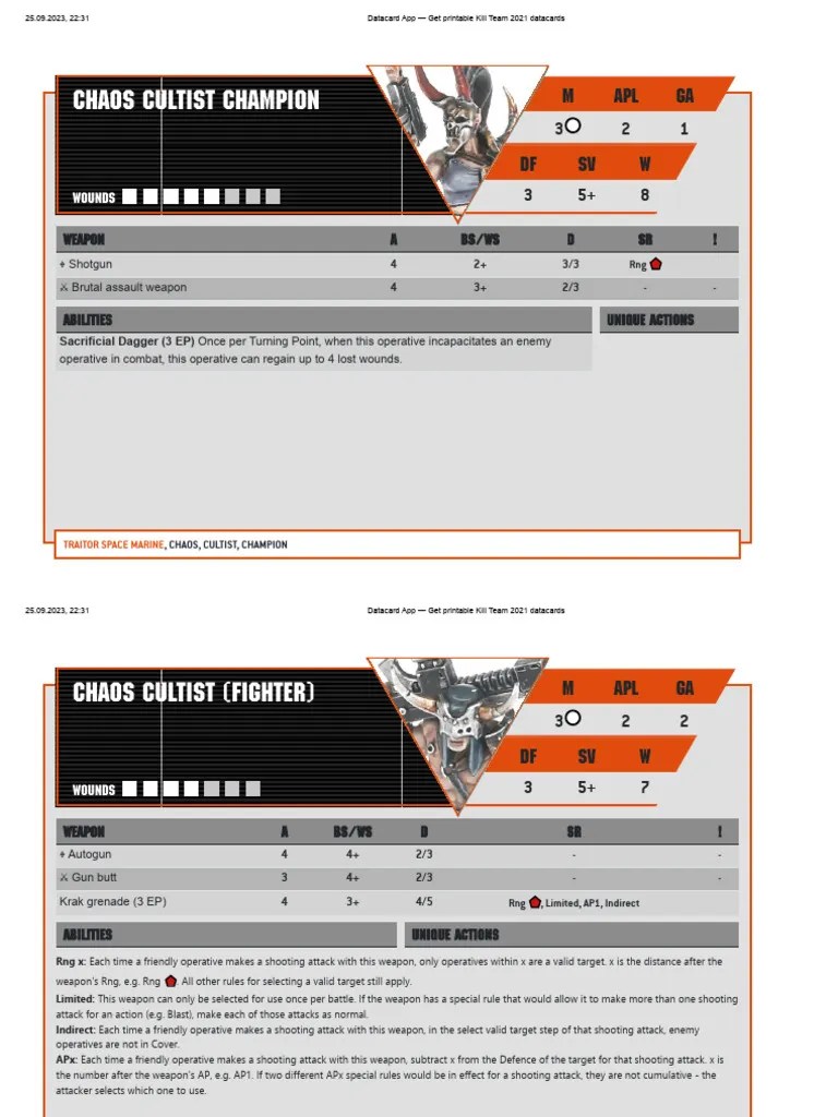 Datacard App Get Printable Kill Team 2021 Datacards PDF