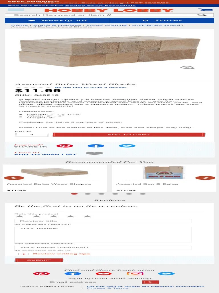 Assorted Balsa Wood Blocks Hobby Lobby 348219 PDF