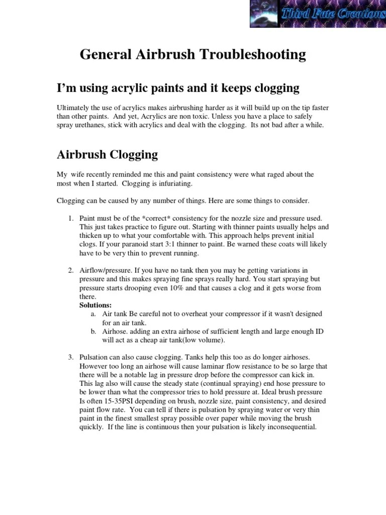 General Airbrush Troubleshooting I'm Using Acrylic Paints and It Keeps