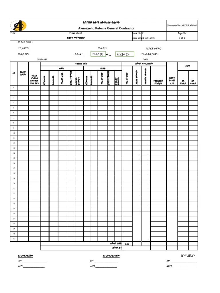 Time Sheet Format PDF