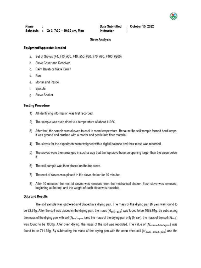 Sieve Analysis Lab Report PDF