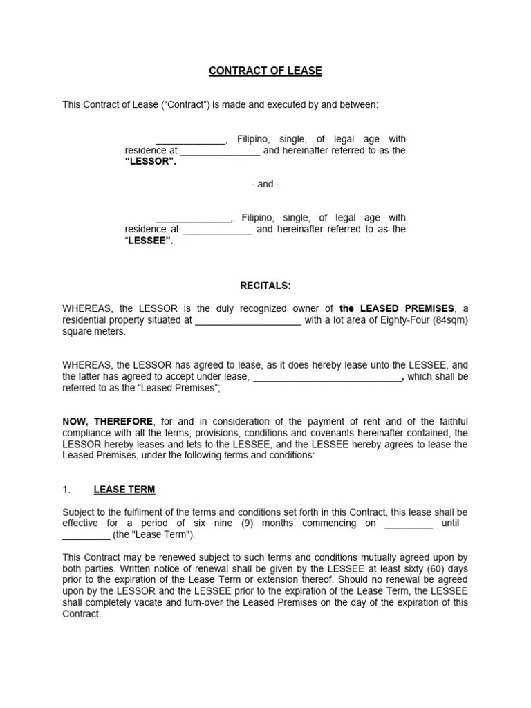 Sample Contract of Lease PDF Lease Natural Resources Law