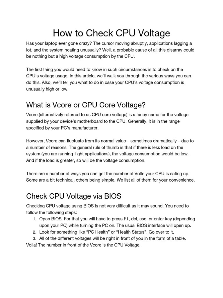 How To Check CPU Voltage PDF Bios Central Processing Unit