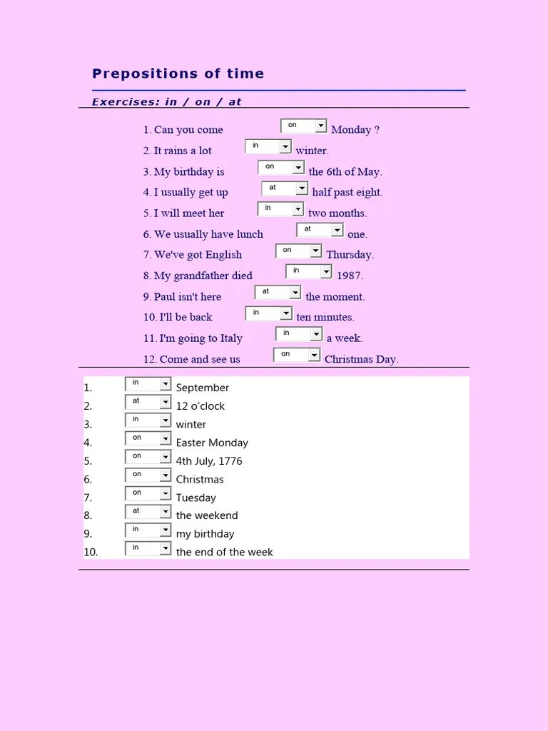 Preposi Practice 2 On at in PDF