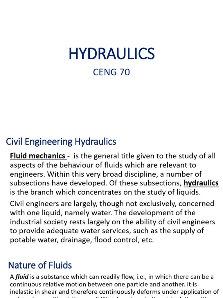 Hydraulics Fluid Properties PDF Liquids Fluid Mechanics