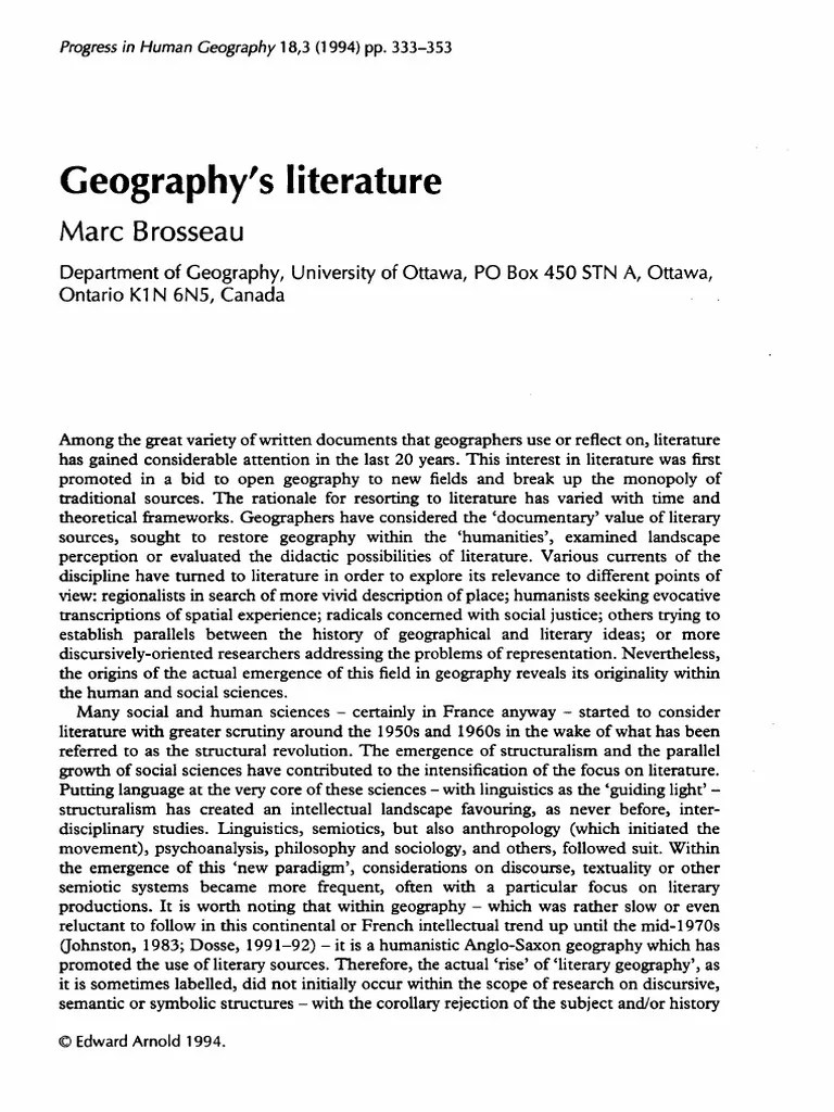 Brosseau 1994 Geography S Literature PDF Experience Geography