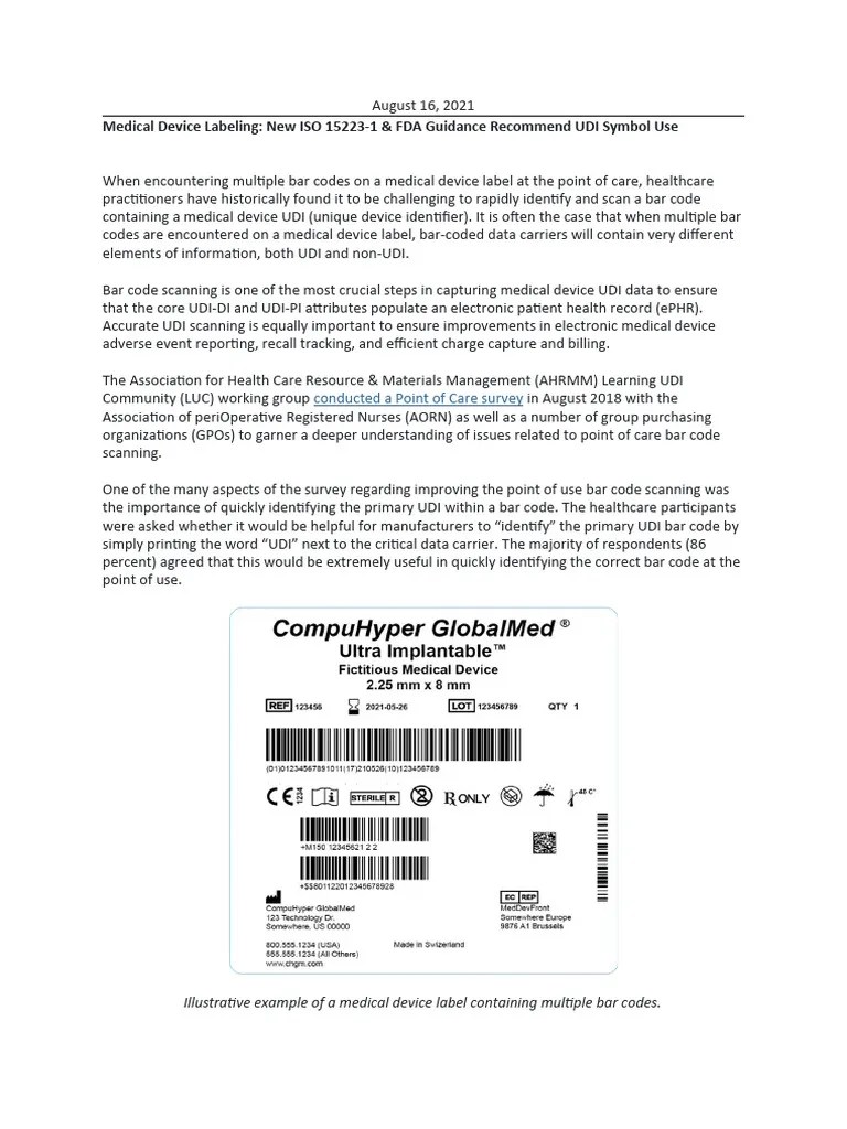 Medical Device Labeling New ISO 152231 & FDA Guidance UDI