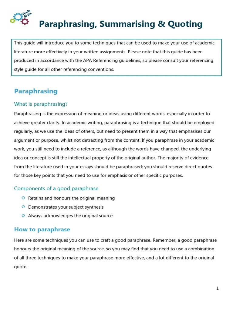 Quoting Paraphrasing and Summarising | PDF | Word | Language Mechanics