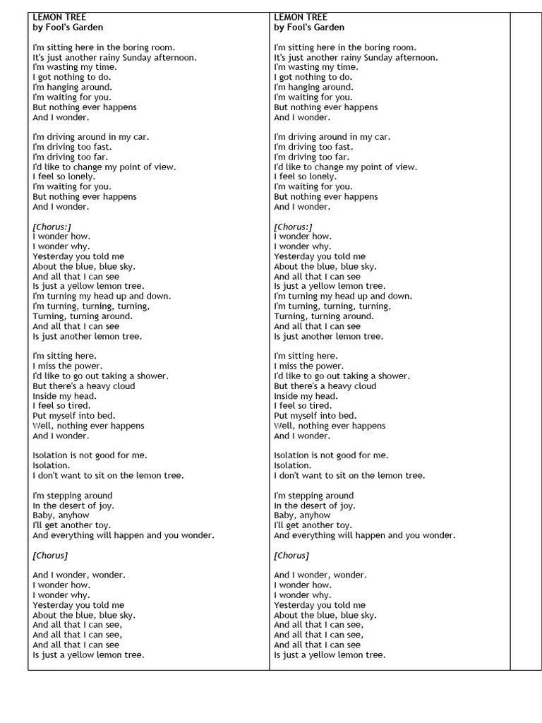 LEMON TREE song PDF