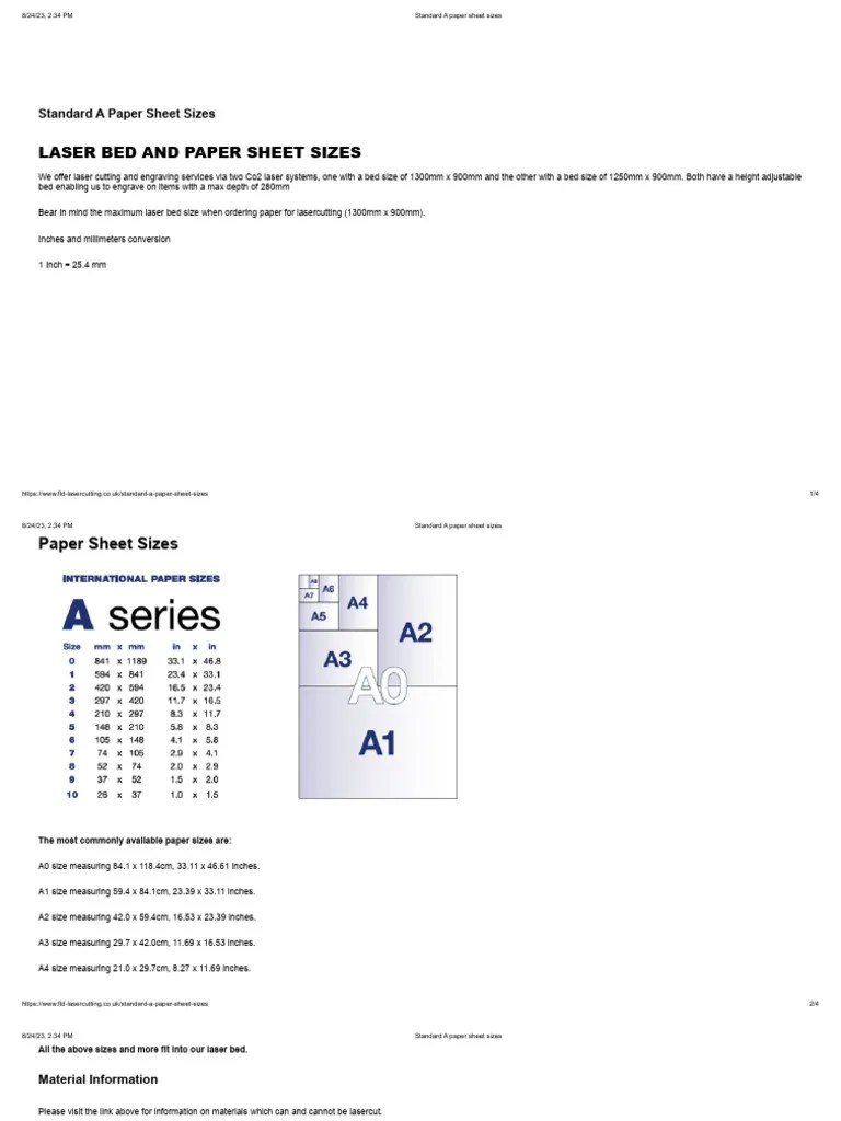 Standard A Paper Sheet Sizes PDF Paper Equipment