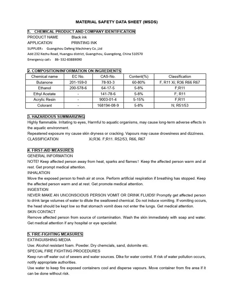 MSDS For INK PDF