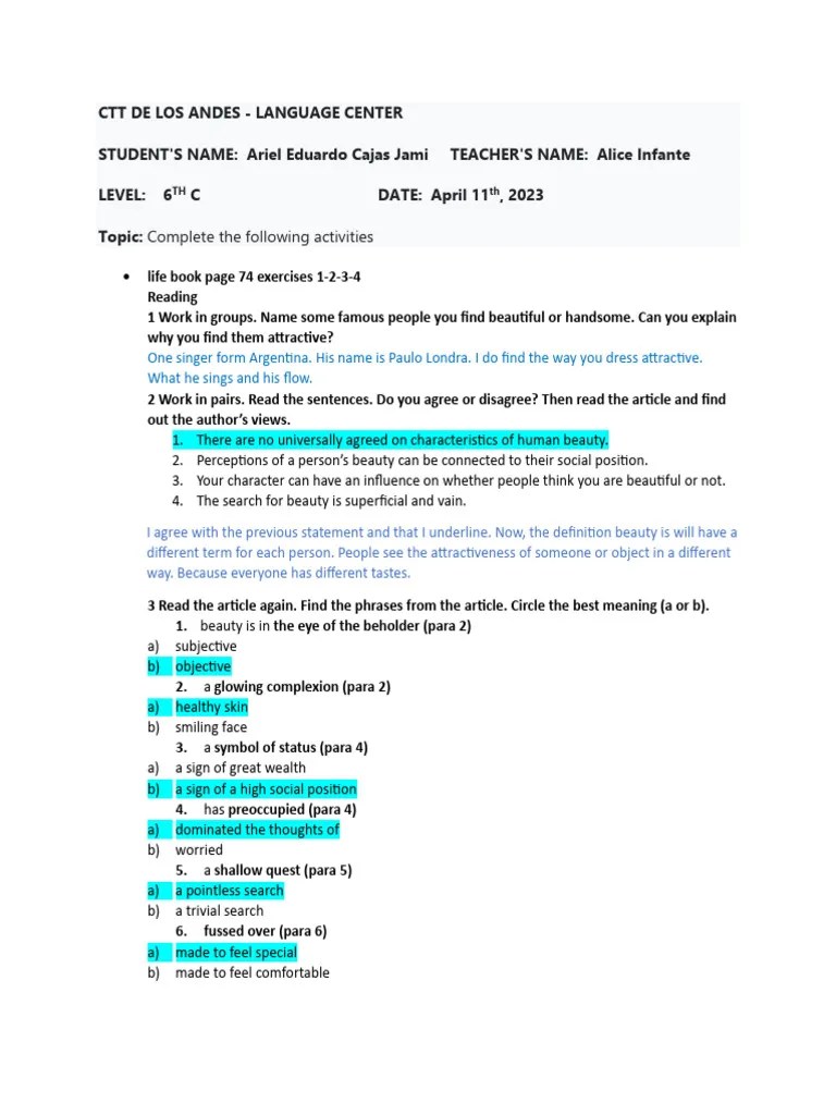 Homework Unit 6 | PDF | Beauty