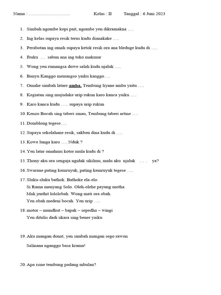 Gladhen UKK Basa Jawa Kelas 2: Conto Soal & Pembahasan