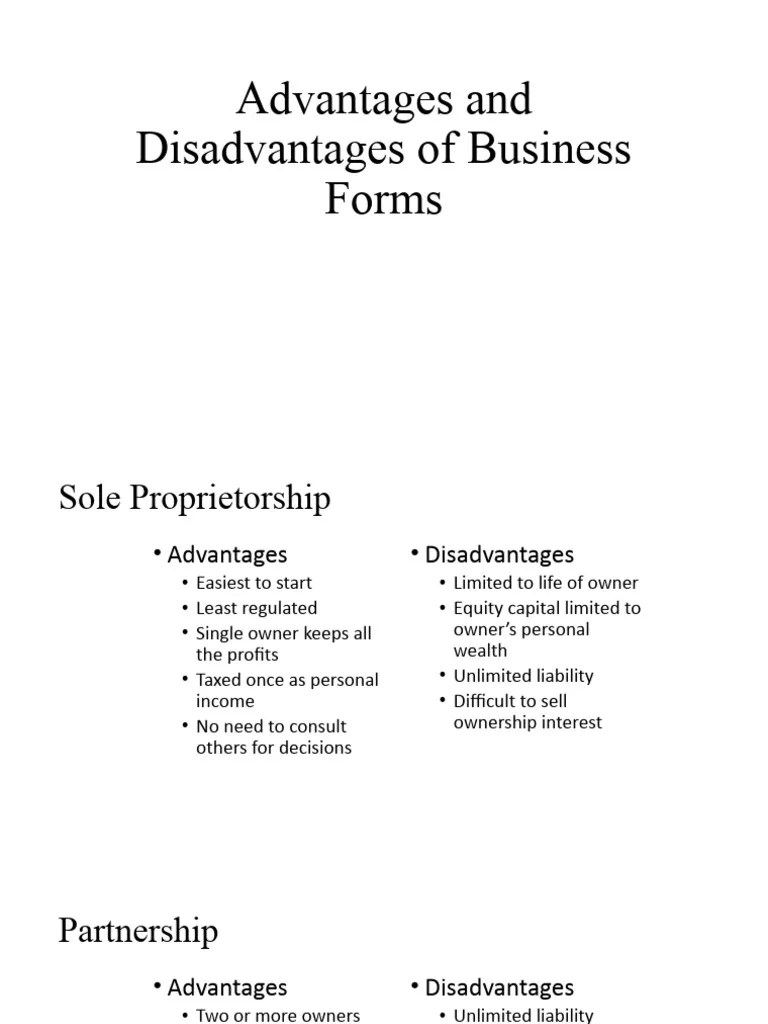 Advantages and Disadvantages of Business Forms PDF