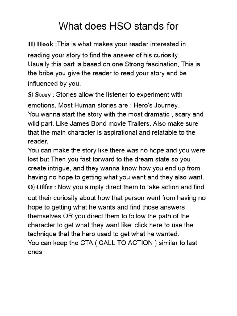 What Does HSO Stands For H) HookThis Is What Makes Your Reader