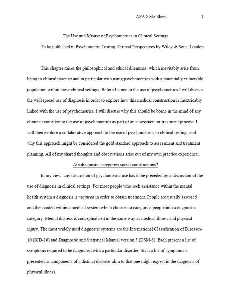 Van Scoyoc, S. (2017) The Use and Misuse of Psychometrics in Clinical