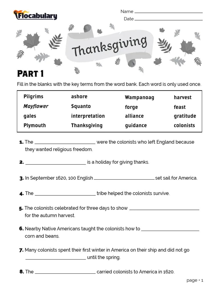 ThanksgivingActivities Worksheet PDF