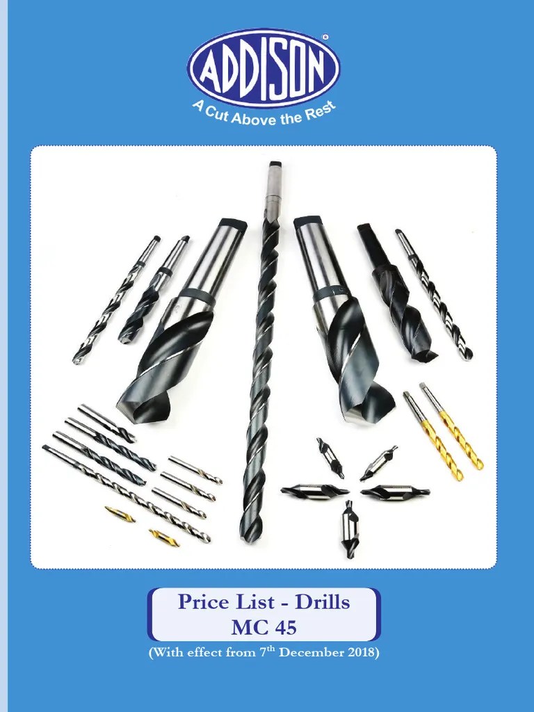 ADDISON Drills Price List MC 45Merged PDF Cutting Tools Tools