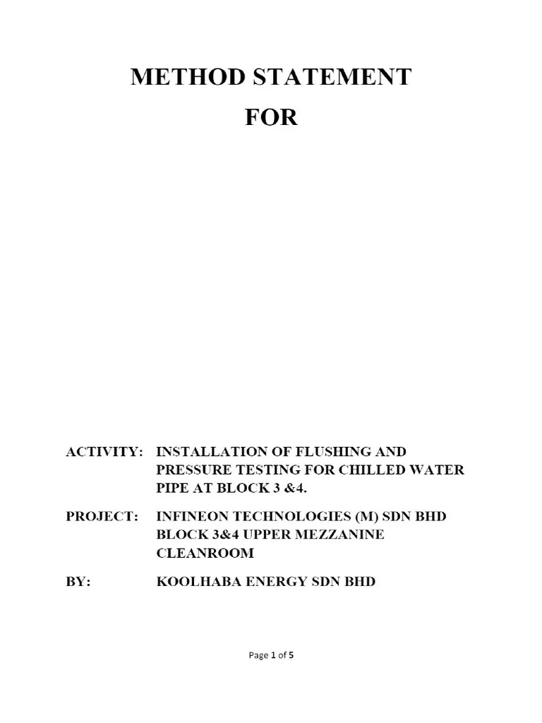 Method Statement Flushing and Pressure Test of Chilled Water Pipe