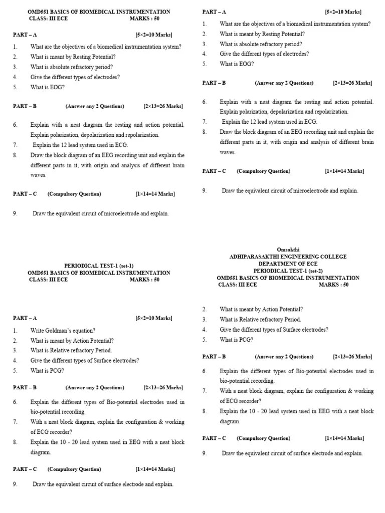 Biomedical Instrumentation Uestion Paper PDF