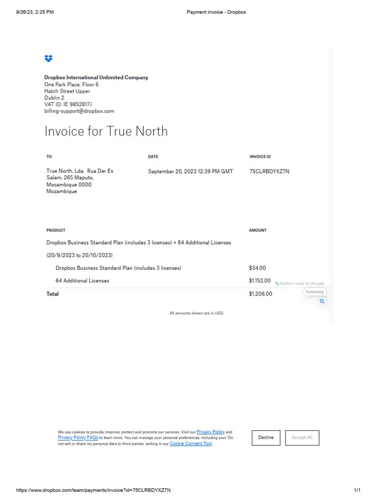 Payment Invoice Dropbox PDF