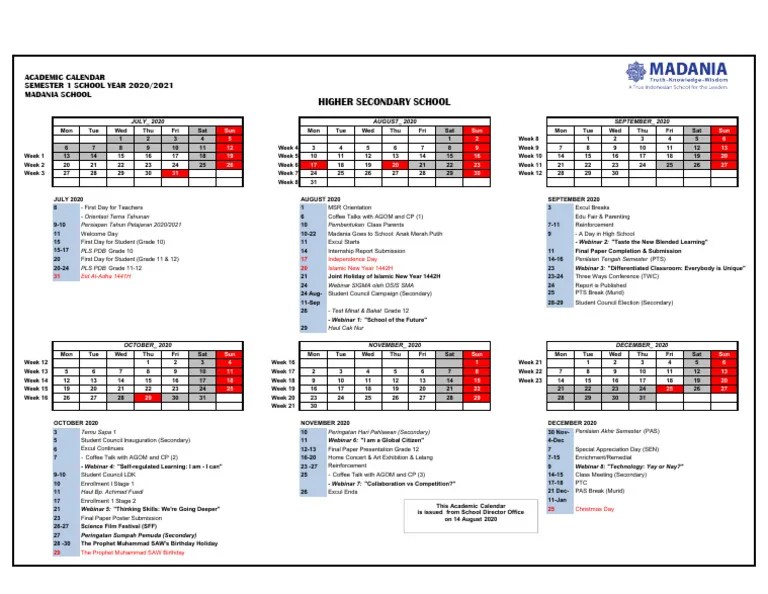 Musd calendar