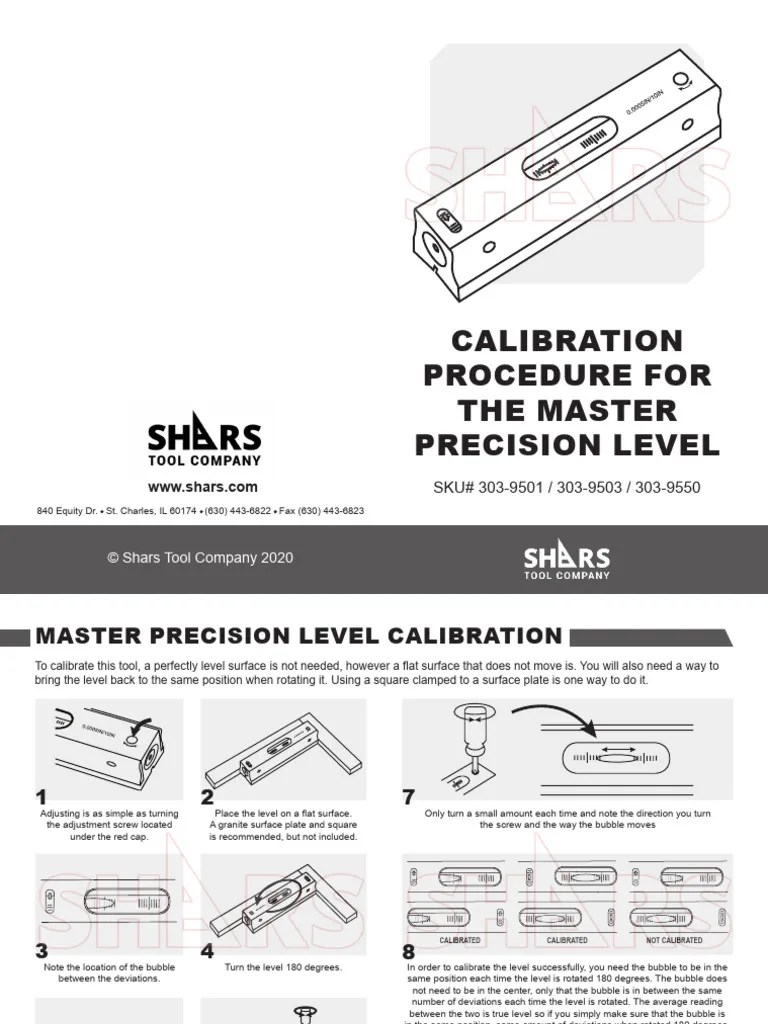 Master Precision Level Calibration Instructions PDF Tools Equipment