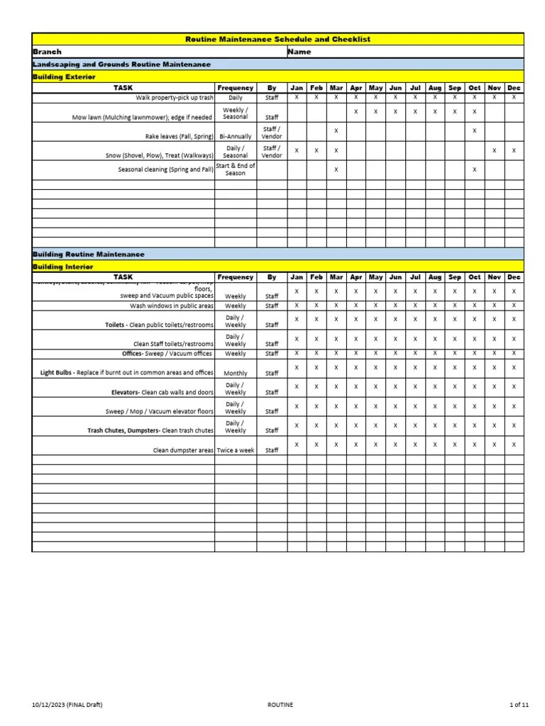 Preventive Maintenance Schedule Excel PDF Kitchen Laundry