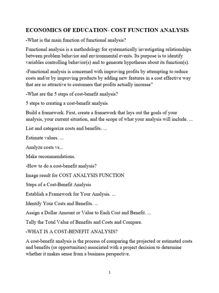 Cost Function Analysis PDF CostBenefit Analysis Cost
