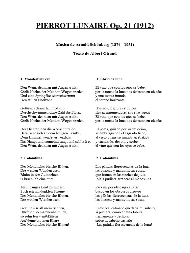 Schoenberg Pierrot Lunaire Libretto PDF
