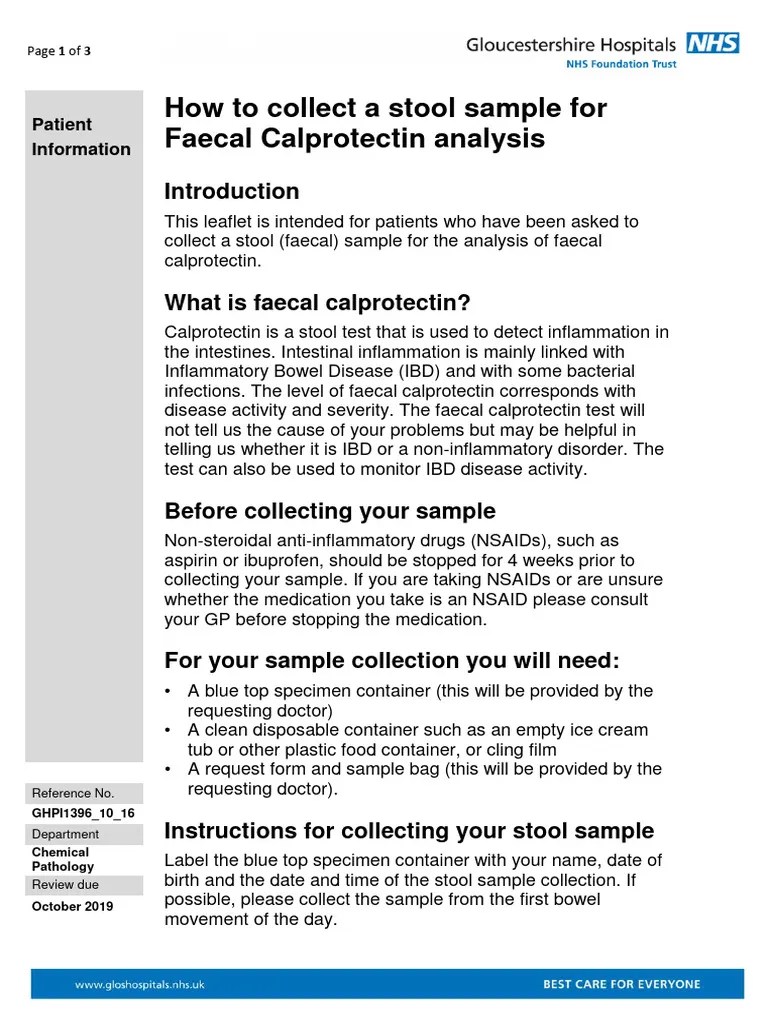 How To Collect A Stool Sample For Faecal Calprotectin Analysis GHPI1396 10 16 PDF