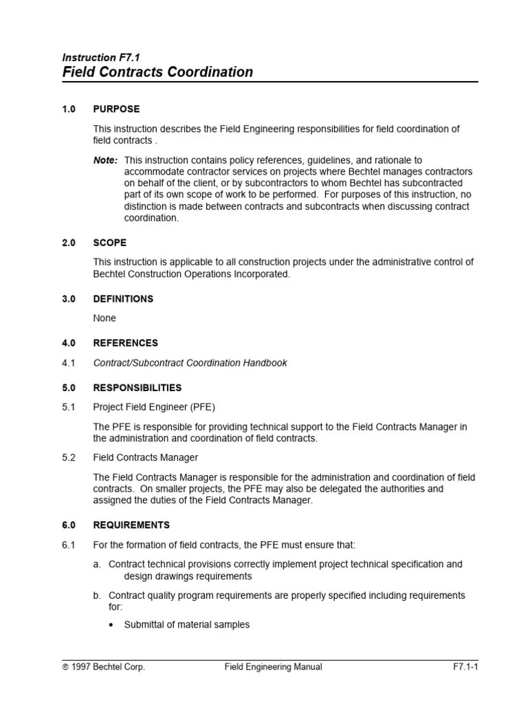 f701 Field Contracts Coordination PDF Specification (Technical