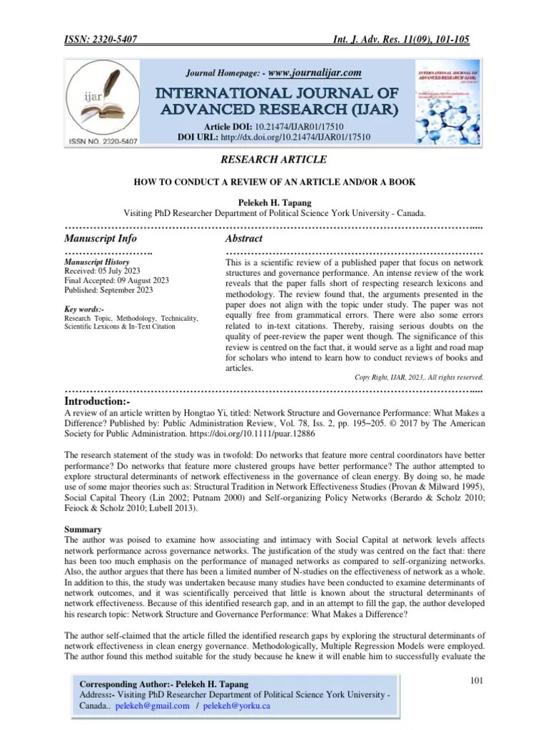 How To Conduct A Review of An Article And/ or A Book PDF Science