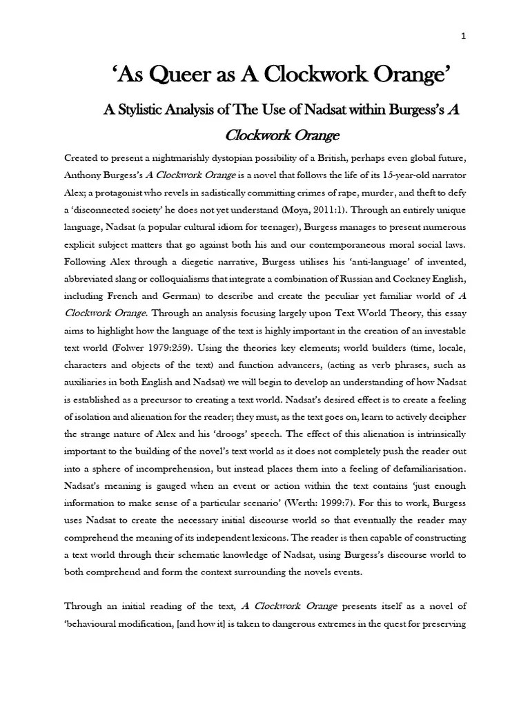 As Queer As A Clockwork Orange' A Stylistic Analysis of The Use of