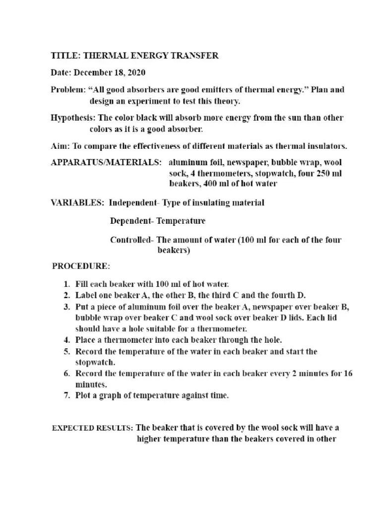Thermal Energy Transfer PD Lab PDF